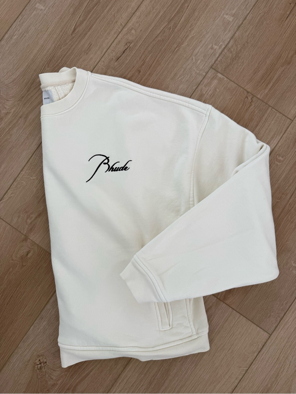 Rhude Logo Embroidered Sweatshirt 'Vintage White' Crewneck with Script Logo
